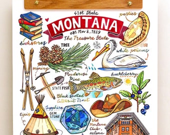 Montana State Print. Illustration. The Treasure State. Big Sky Country.