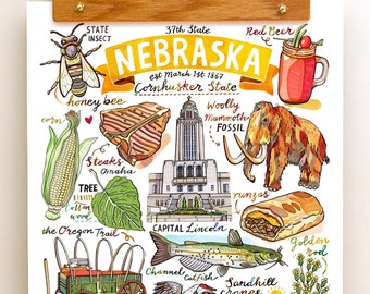 Nebraska State Print. Illustration. Cornhusker State.