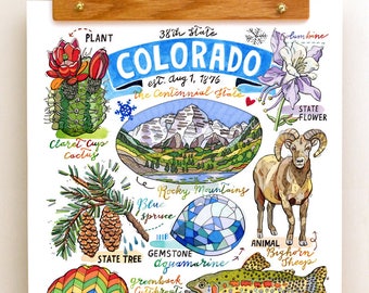 Colorado Print, State Symbols, Rocky Mountains, the Centennial State.