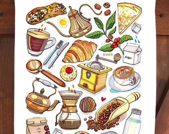 Coffee & Cake Tea Towel. Kitchen towel. Home decor.