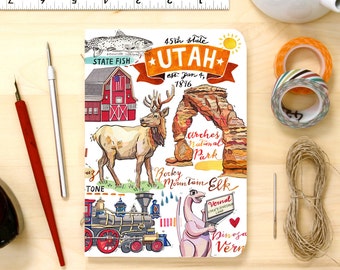 Utah notebook, Beehive state, blank journal, notes, state pride, state symbols.