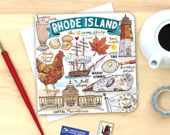 Rhode Island Notecard. Single or Pack of 4.