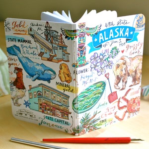 Alaska notebook, blank journal, the Last Frontier, state symbols, illustration, stationery. image 4