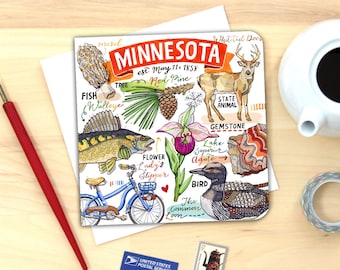 MINNESOTA Hand lettered State Foldover notes STATIONARY MINNESOTA Hand lettered State Foldover notes STATIONARY
