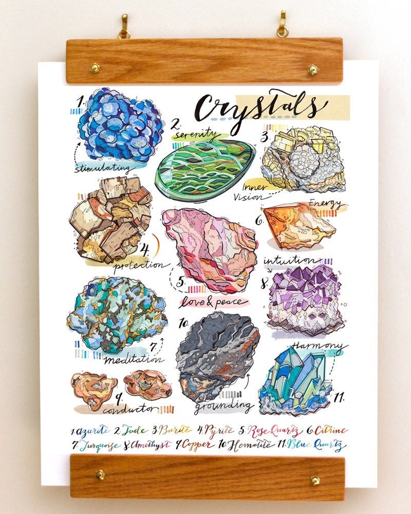 Healing Crystals Print. Gemstones Illustration. Rocks and Minerals ...