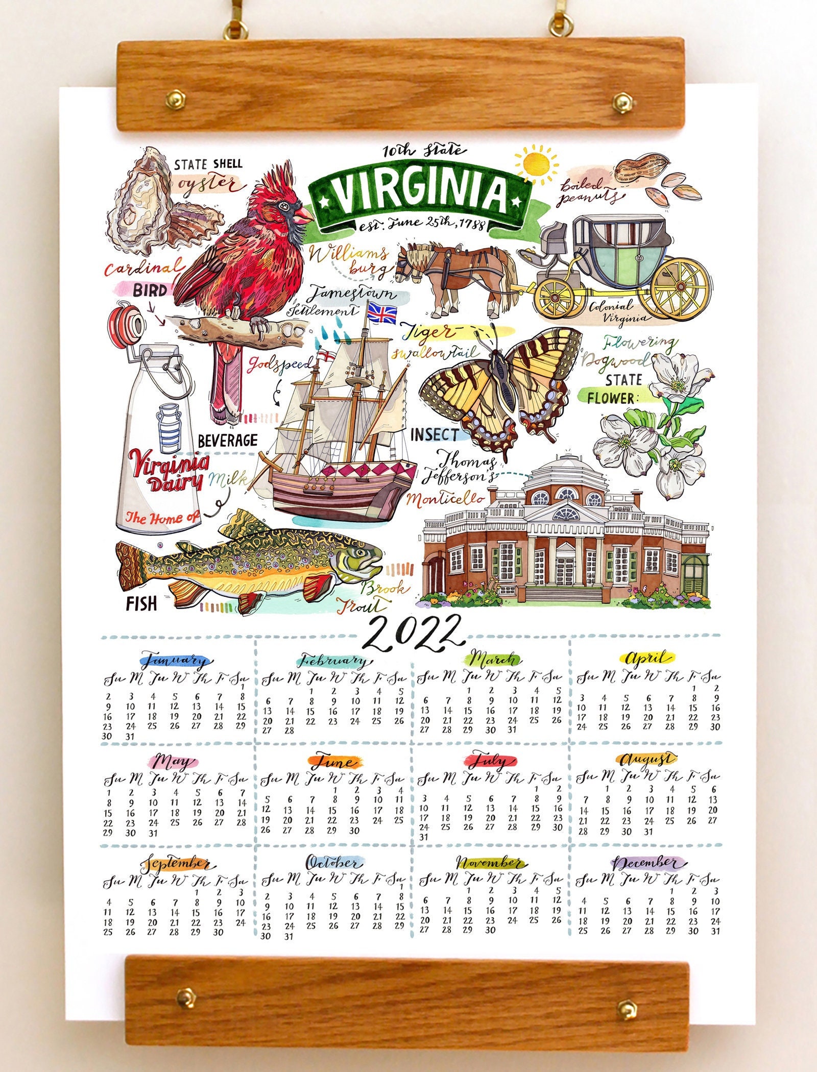 2022 Virginia Schedule A Virginia Wall Calendar 2022 Home Decor Illustration State | Etsy