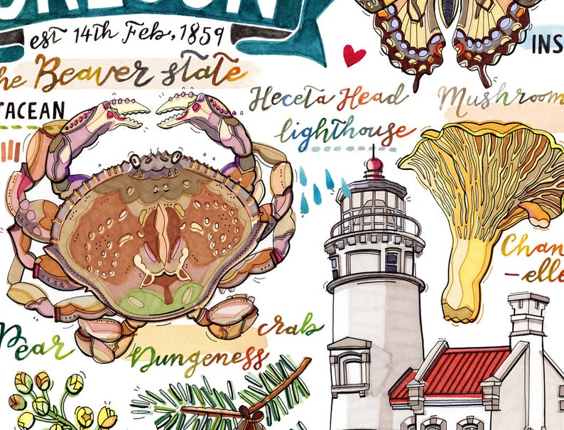 Oregon Wall Calendar 2021 Home Decor illustration State | Etsy