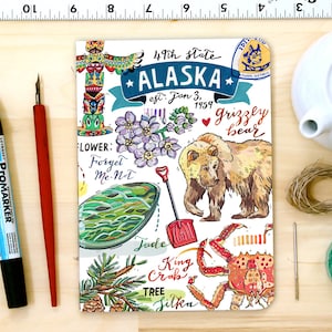 Alaska notebook, blank journal, the Last Frontier, state symbols, illustration, stationery. zdjęcie 1