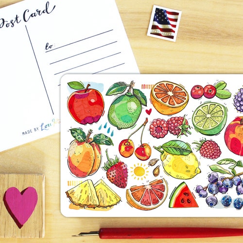Fruits Postcard. Etsy