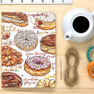 donuts notebook, blank journal, food art, illustrated doughnut, personalized