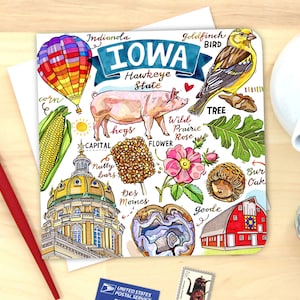 Cartão de Iowa. Único ou pacote com 4. Estado de Hawkeye.