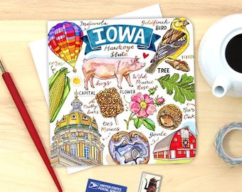 Iowa Card. Single or Pack of 4. Hawkeye state.