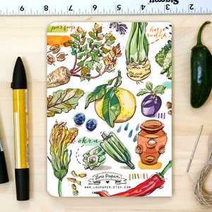 Garden notebook, vegetables, gift for gardener, journal, notepad, garden illustration. image 2