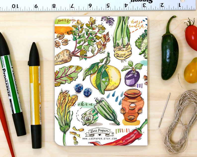 Garden notebook, vegetables, gift for gardener, journal, notepad, garden illustration. image 2