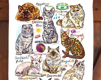 Cats Tea Towel. Kitchen towel. Home decor.