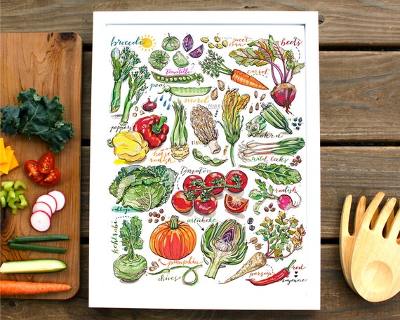 Vegetables Print. Garden. Kitchen Decor. Food Art. 