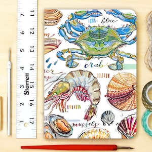 Shellfish Notebook, Seafood Illustration, Blank, Ocean, Beach ...