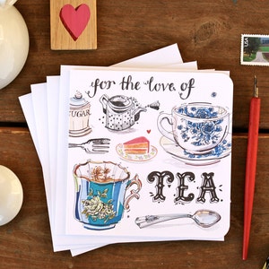 biglietti da tè. tazze da tè. Stazionario. set di 4. l'ora del tè. tazza. insieme di scrittura.