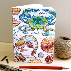Shellfish Notebook, Seafood Illustration, Blank, Ocean, Beach ...