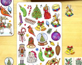 Holiday Ornaments A6 sticker sheet.