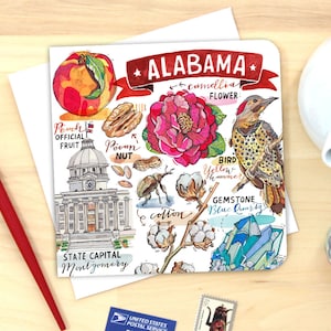 Notecard de l'Alabama. Unique ou pack de 4.
