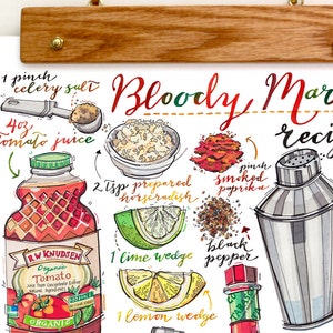Bloody mary print. Cocktail illustration. Recipe. Bar decor. Kitchen decor. Summertime. Vodka. Drinks. Classic cocktail. image 5