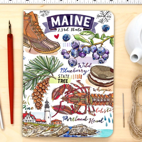 Maine notebook, blank journal, Pine Tree State.