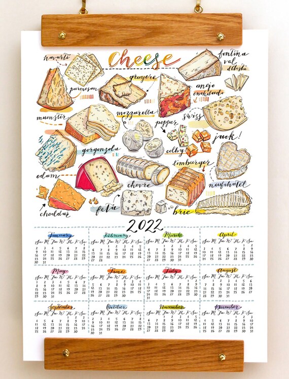 2022 Wall Calendar. Cheese. Food Illustration. Kitchen Decor. | Etsy