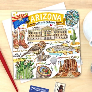 Carte de correspondance de l'Arizona. Unique ou pack de 4.