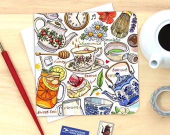 Tea Time notecard. Single or Pack of 4.