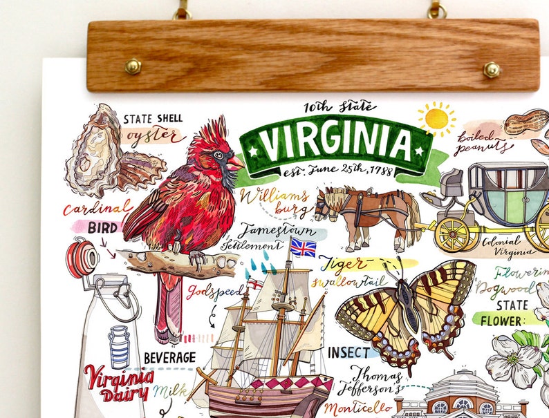 Virginia Wall Calendar 2023 Home Decor Illustration State - Etsy