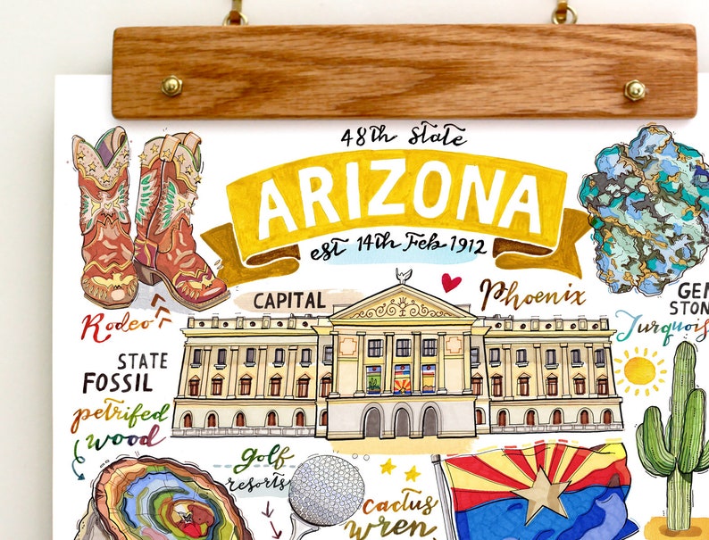 Arizona State Print, Illustration, State Symbols. image 3