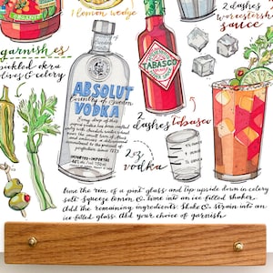 Bloody mary print. Cocktail illustration. Recipe. Bar decor. Kitchen decor. Summertime. Vodka. Drinks. Classic cocktail. image 4