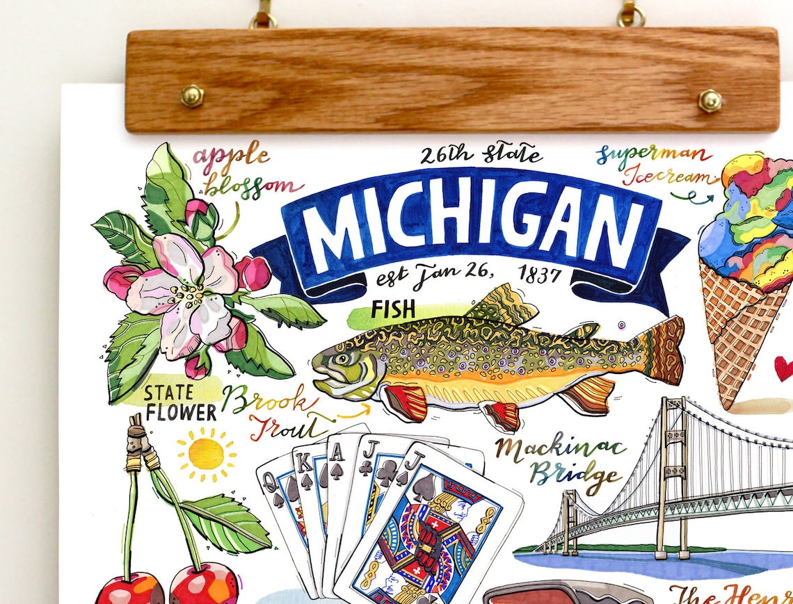 Michigan State Print. Illustration. State Symbols. the - Etsy UK