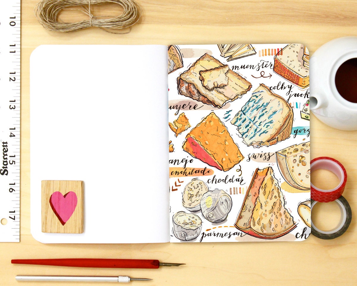 Cheese Notebook Stationery Illustration Blank Notebook. | Etsy