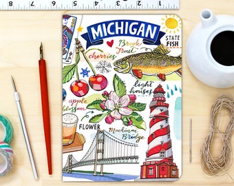 Michigan notebook, blank journal, personalized stationery.