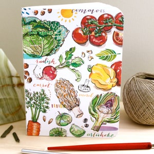 Garden notebook, vegetables, gift for gardener, journal, notepad, garden illustration. image 3