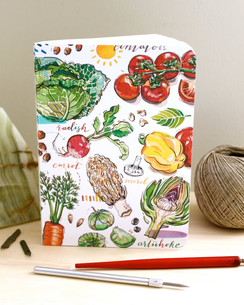 Garden notebook, vegetables, gift for gardener, journal, notepad, garden illustration. image 3