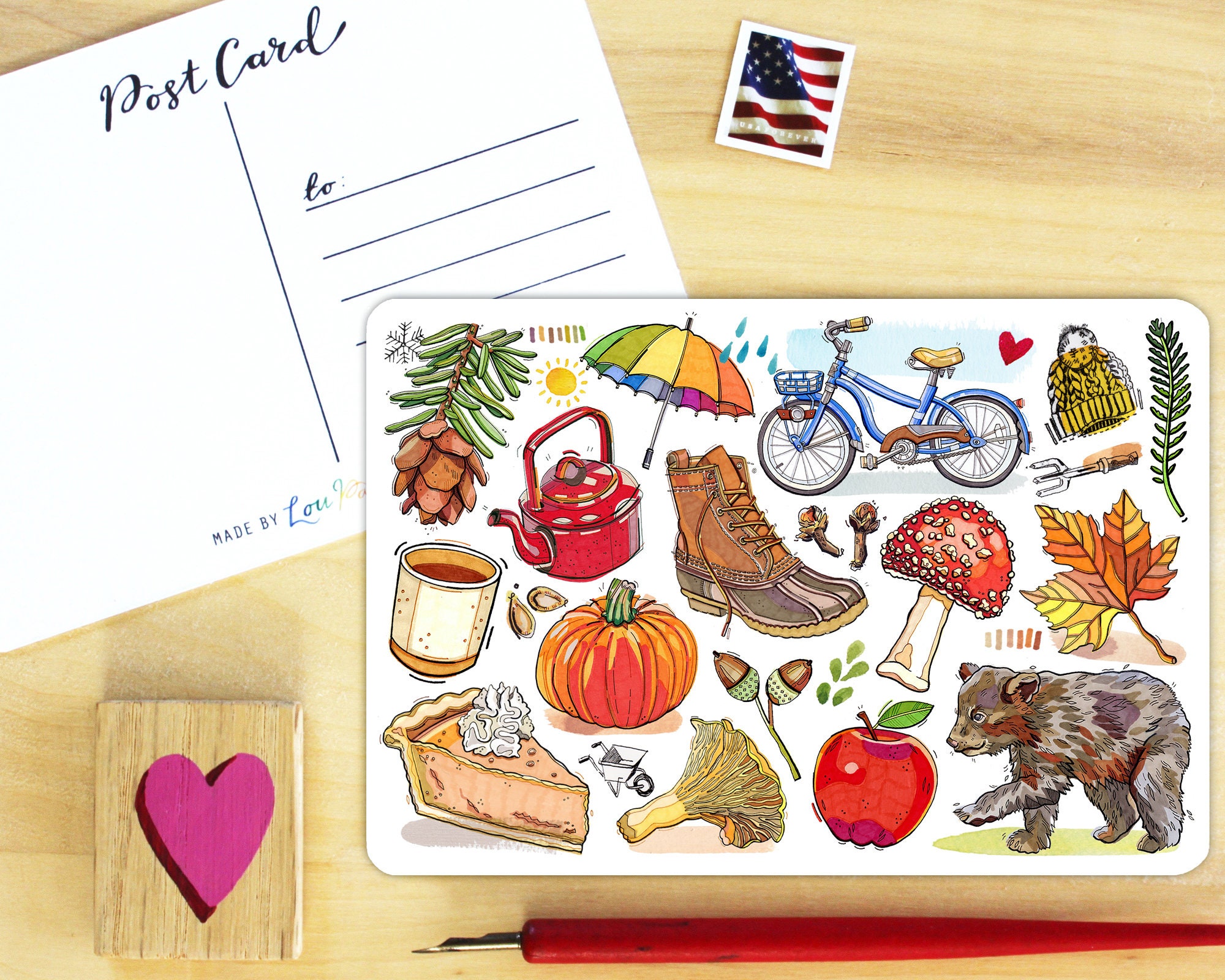 Fall Post Card Invite Fall Postcard. Autumn Postcard. - Etsy