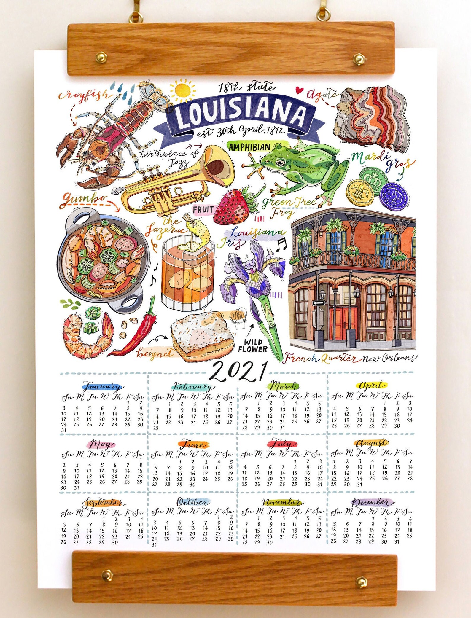 Louisiana Wall Calendar 2021 Home decor State print Etsy