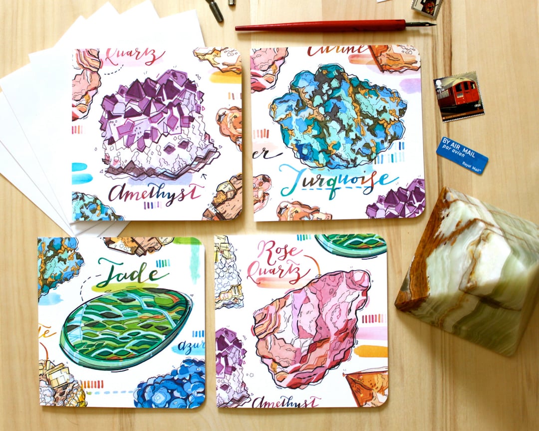 Gemstone Notecards. Crystals Writing Set. Positive Thoughts. - Etsy