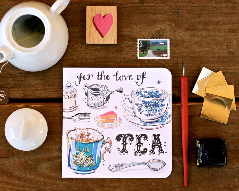 Tea Notecards. Teacups. Stationery. Set of 4. Tea Time. Cuppa. Etsy