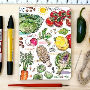 Garden notebook, vegetables, gift for gardener, journal, notepad, garden illustration. image 1