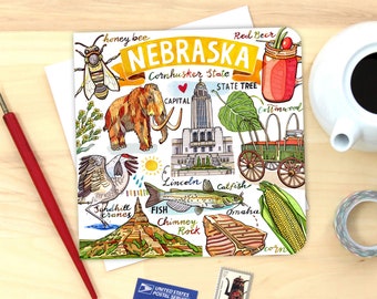 Nebraska Card. Single or Pack of 4. Cornhusker state.