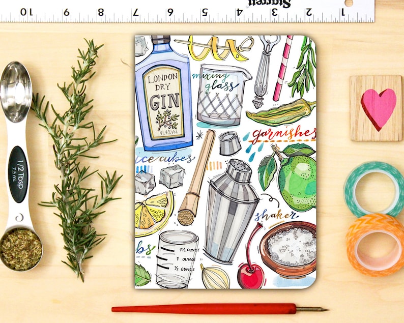 Cocktails notebook illustration stationery cocktail Etsy