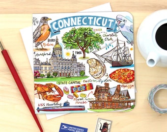 Connecticut Card. Single or Pack of 4.