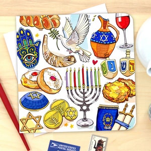 Carte de Hanoukka. Unique ou pack de 4.