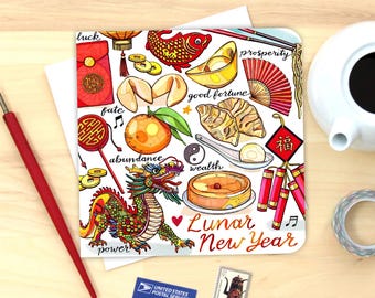 Lunar New Year notecard. Single or Pack of 4.