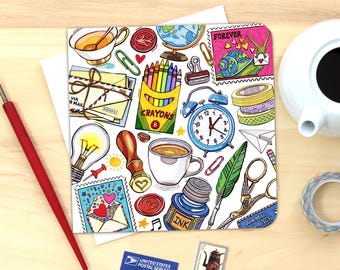 Happy Mail notecard. Single or Pack of 4.