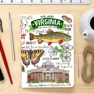 Virginia notebook, state symbols, blank journal, illustration, stationery, the Old Dominion image 1